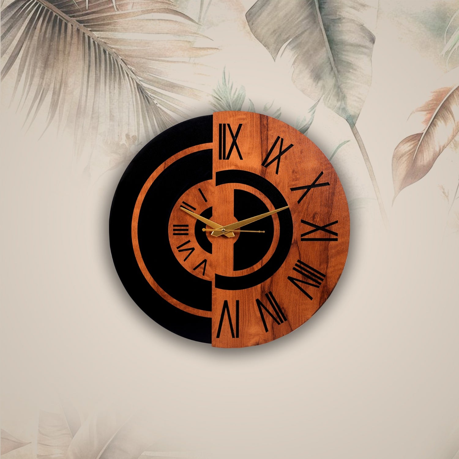 Modern Wooden Wall Clock with Roman Numerals