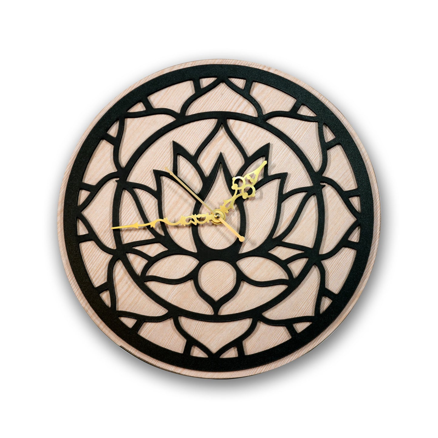lotus design wooden wall clock