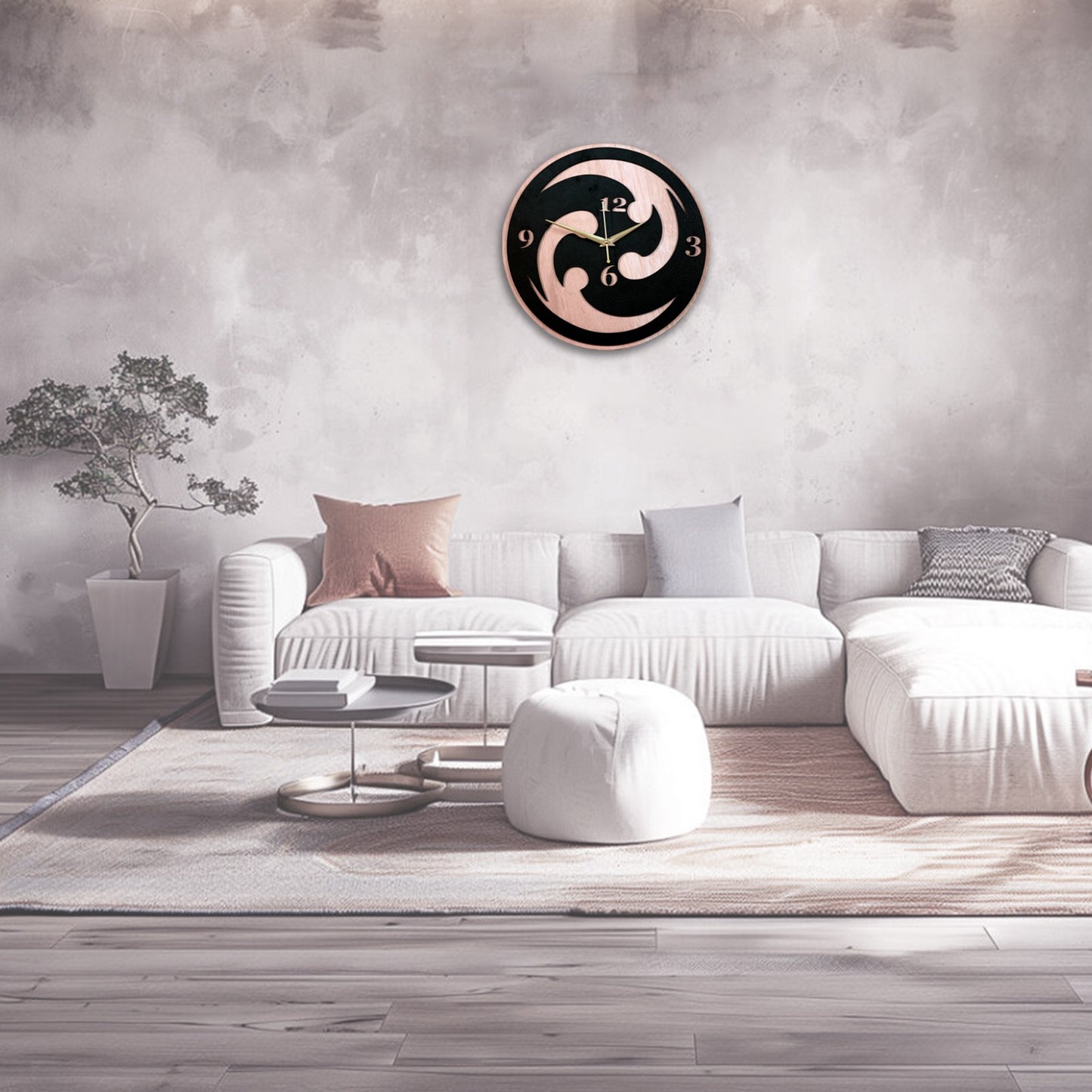 modern swirl wooden wall clock