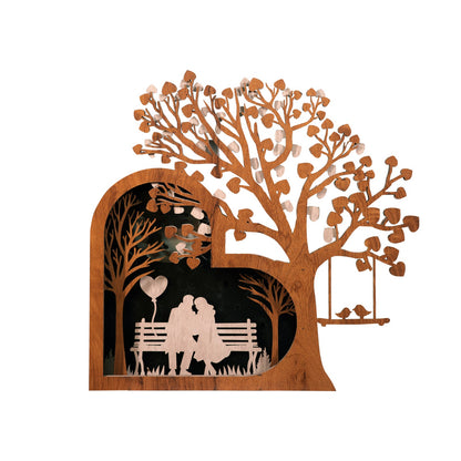 Romantic Couple Wall Art – Wooden Layered Tree & Swing Décor