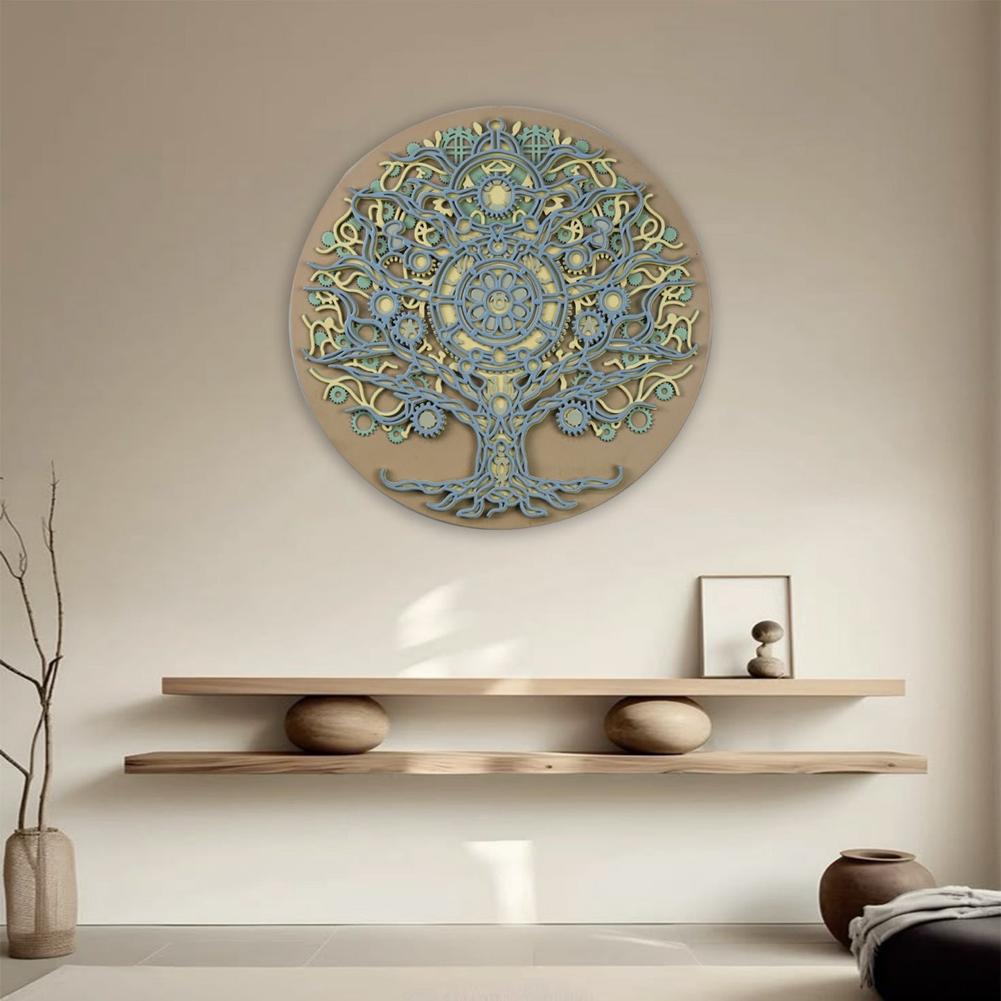 multi-layered wooden tree of life wall art
