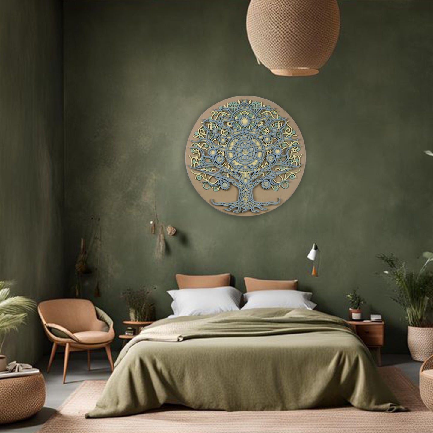 multi-layered wooden tree of life wall art