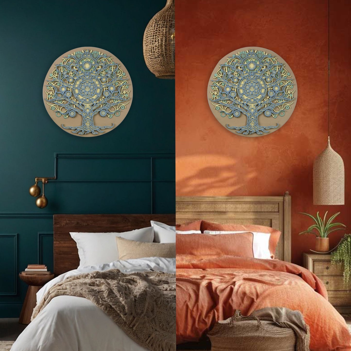 multi-layered wooden tree of life wall art