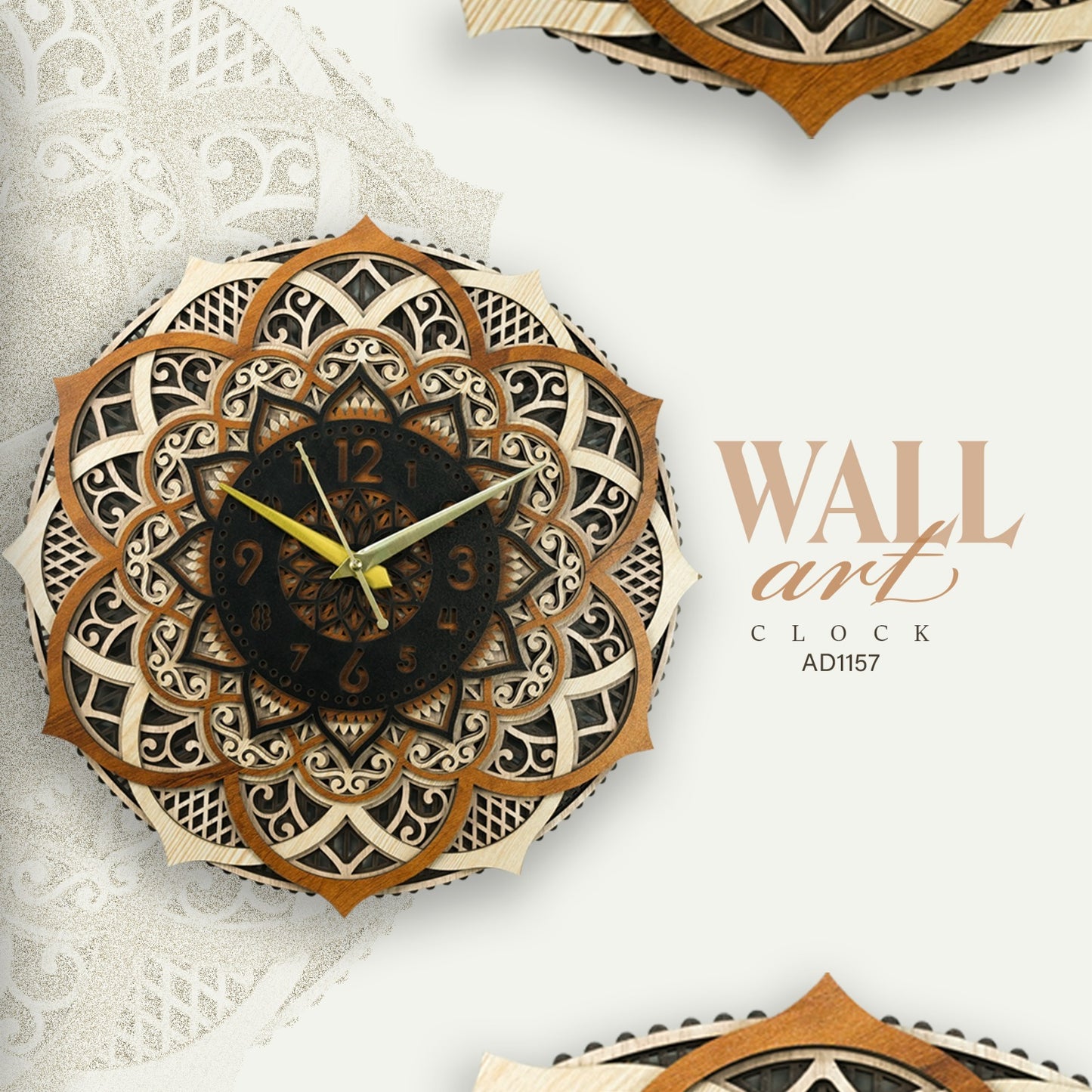 luxury wooden mandala wall art clock