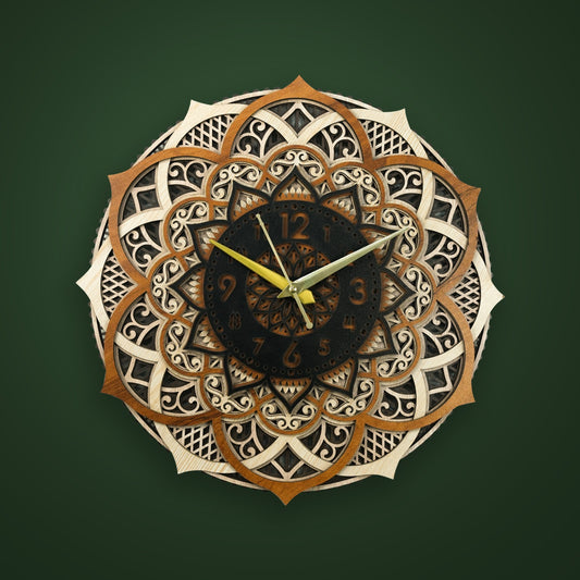 Luxury Wooden Mandala Wall Art Clock