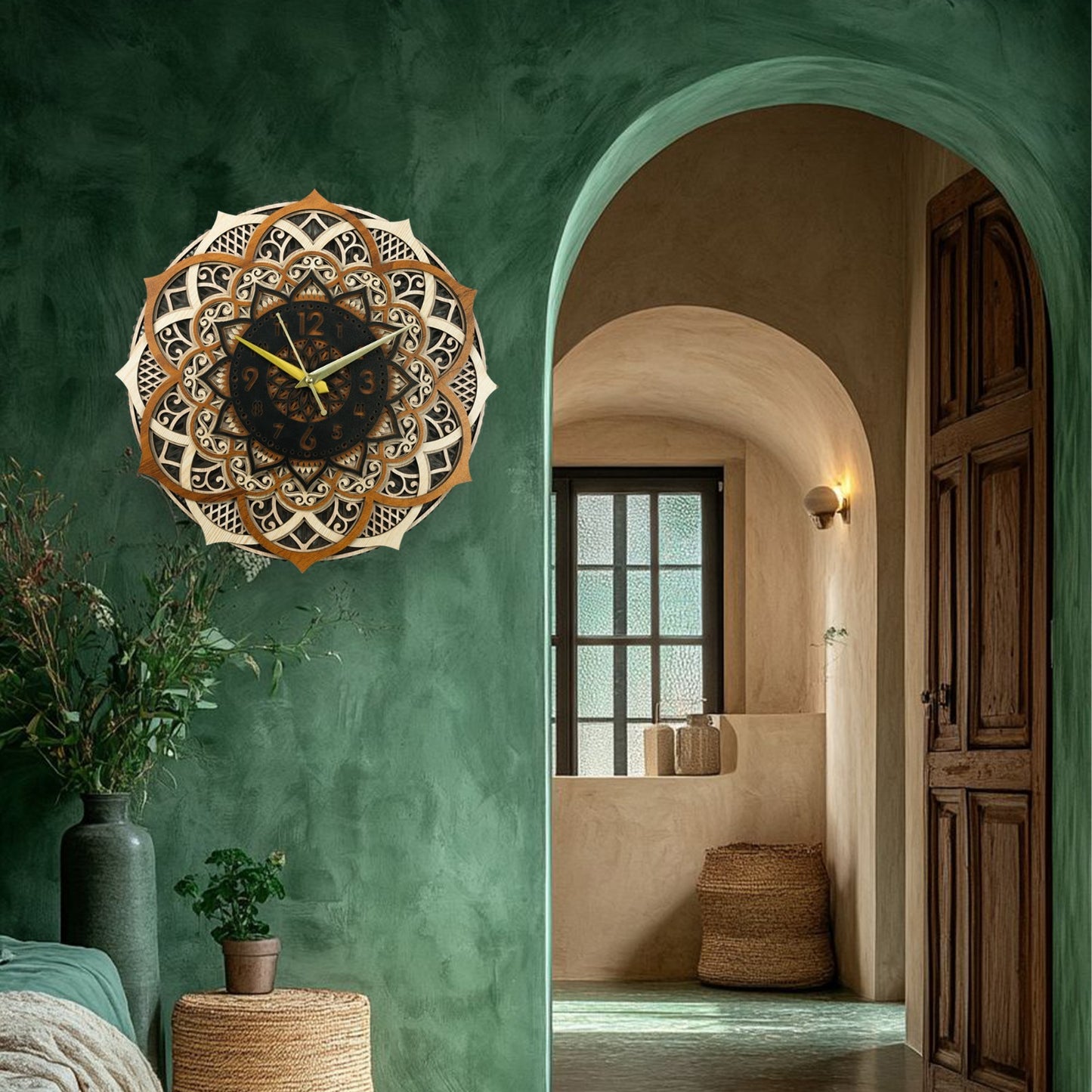 luxury wooden mandala wall art clock
