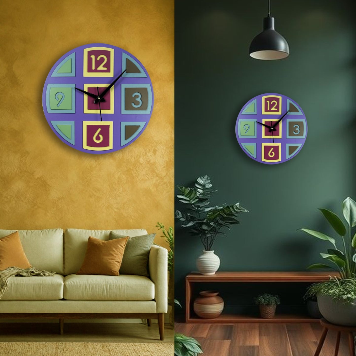 modern geometric wooden wall clock