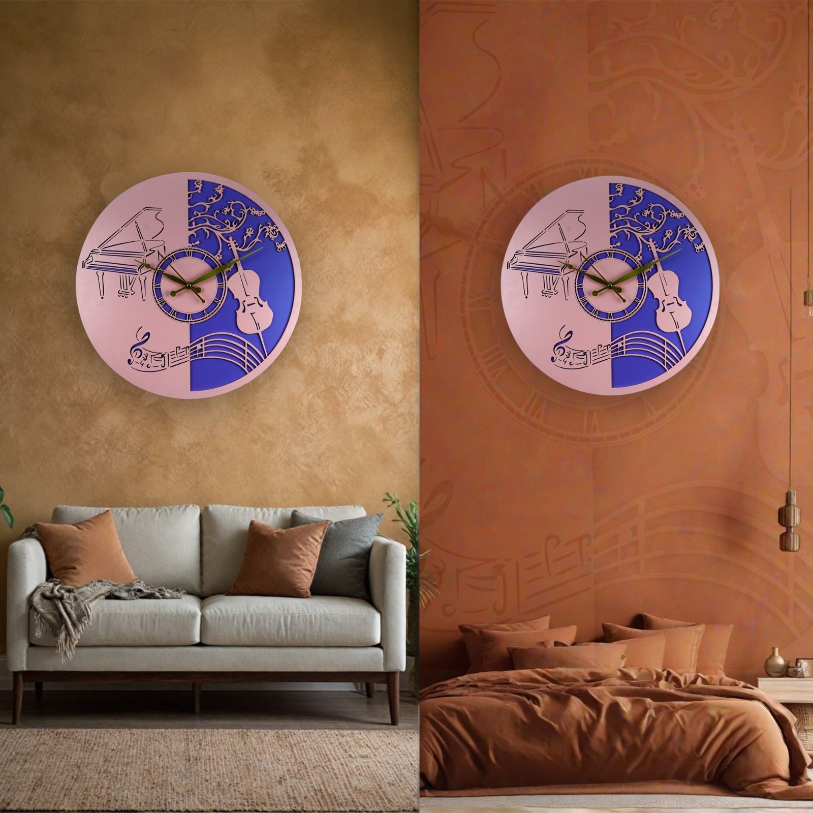 Elegant Musical Wall Clock – Piano & Violin Design