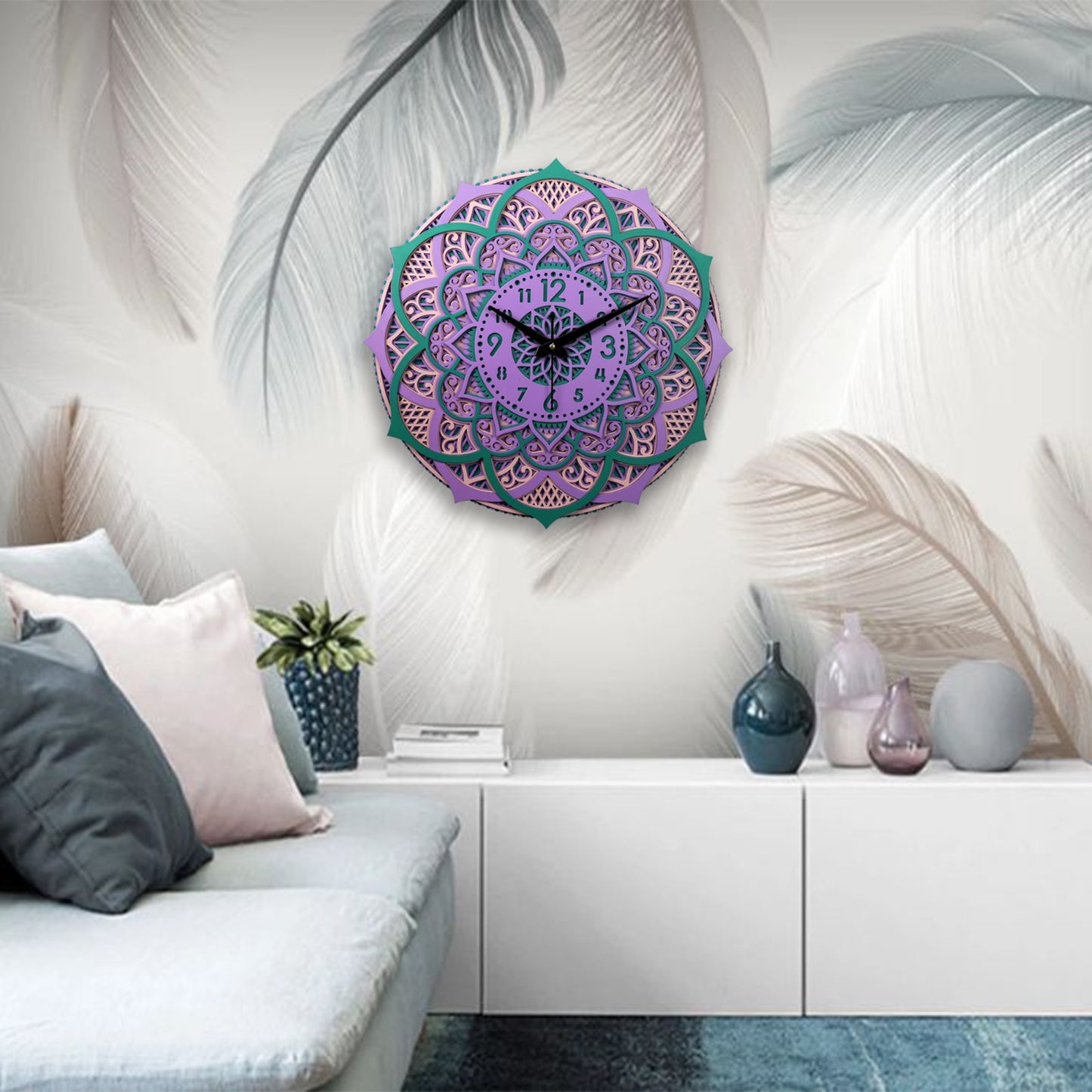 mandala wall clock – handmade layered wooden art clock