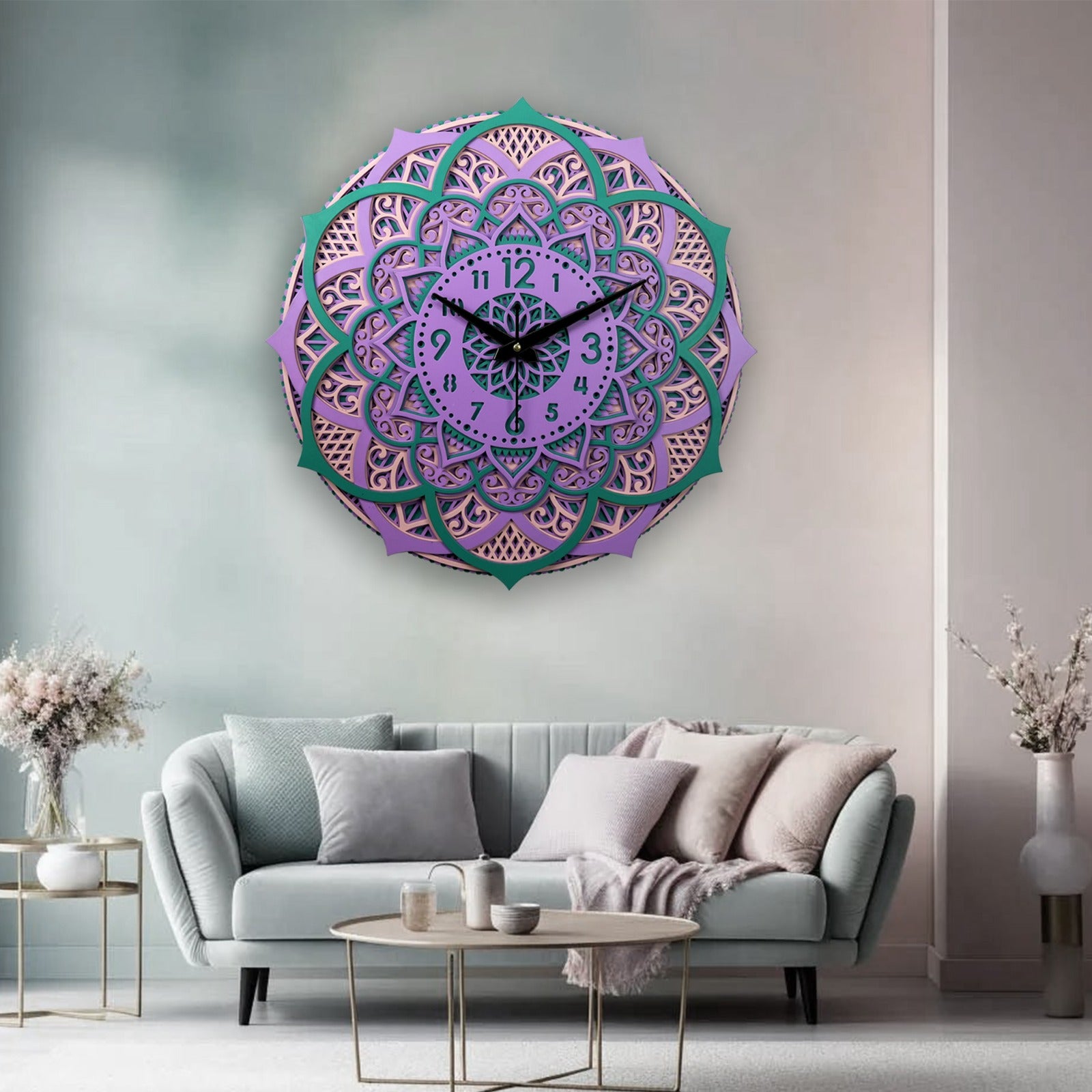 Mandala Wall Clock – Handmade Layered Wooden Art Clock