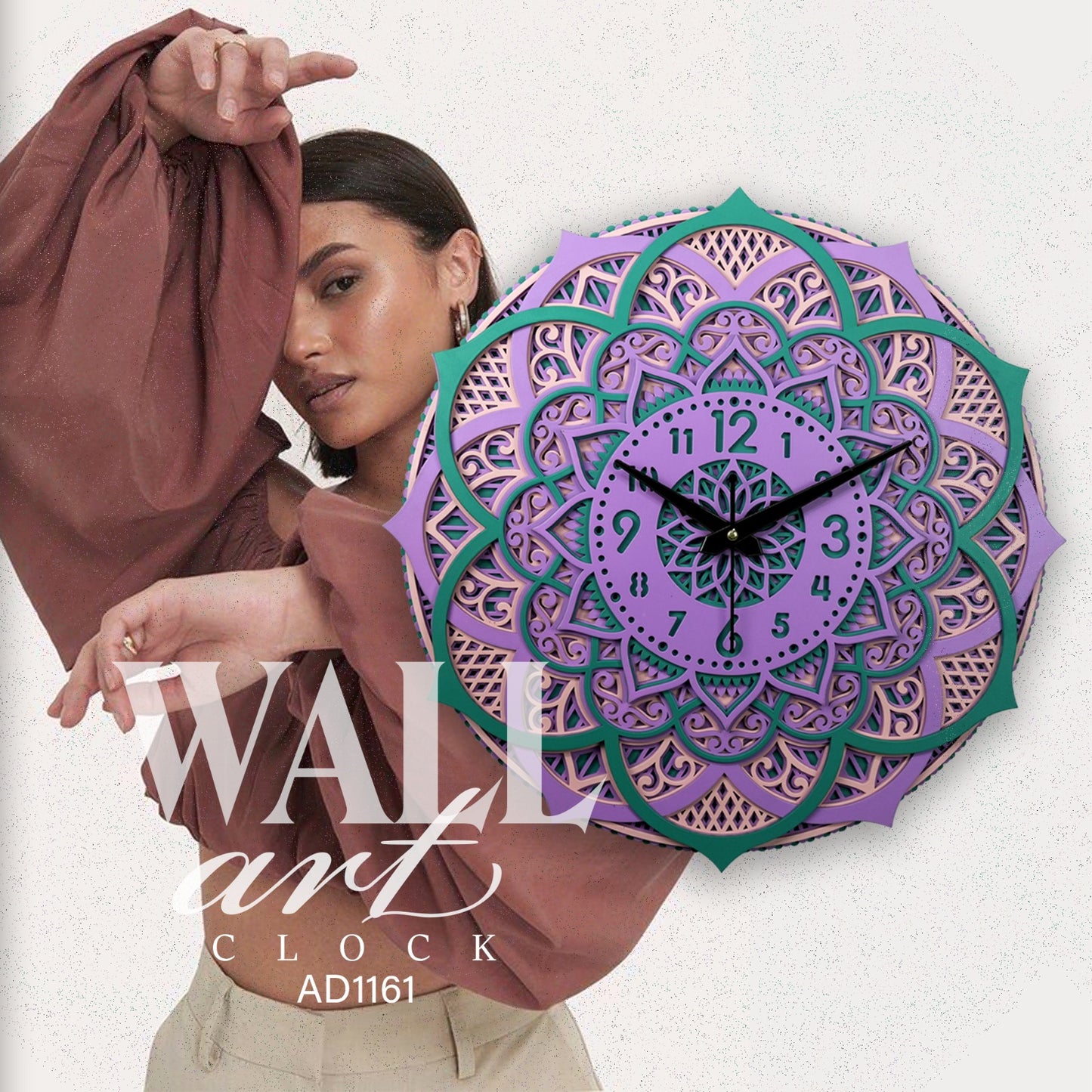 mandala wall clock – handmade layered wooden art clock