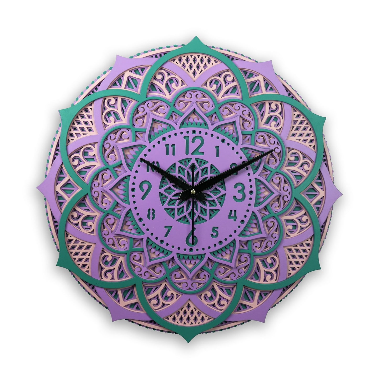 mandala wall clock – handmade layered wooden art clock