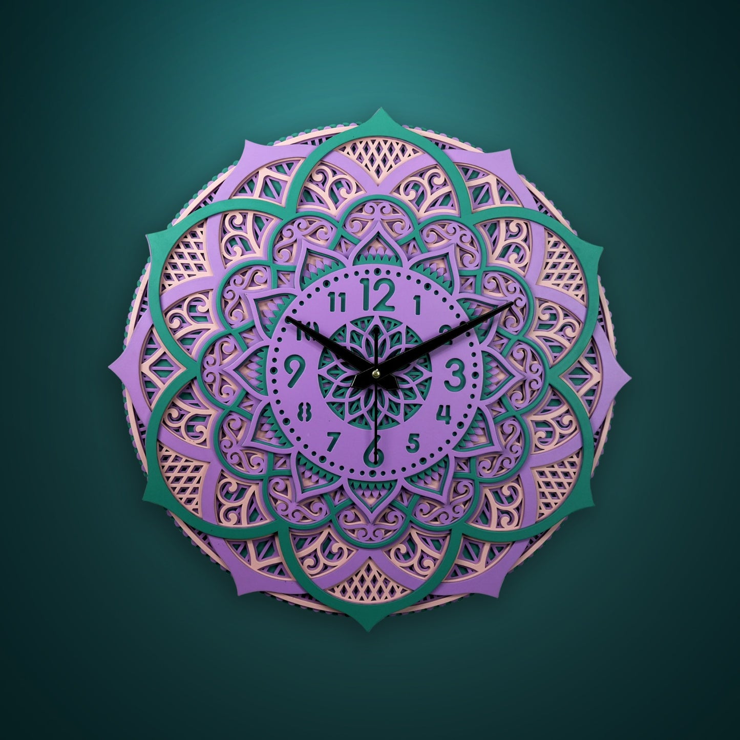 mandala wall clock – handmade layered wooden art clock