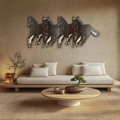 Running Horses Wooden Wall Art
