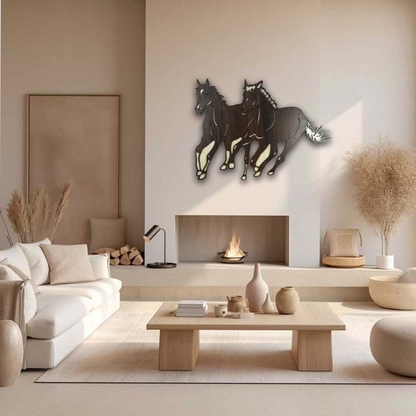 running horses wooden wall art