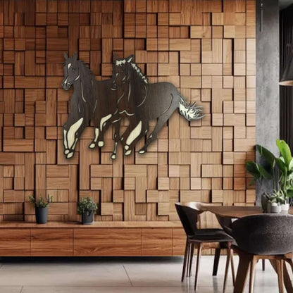 Running Horses Wooden Wall Art