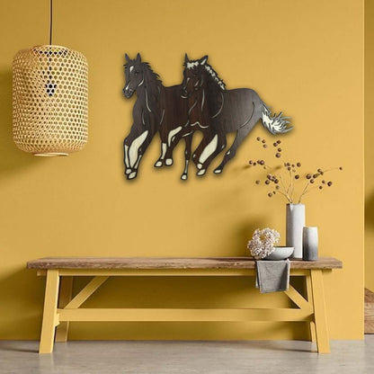 Running Horses Wooden Wall Art
