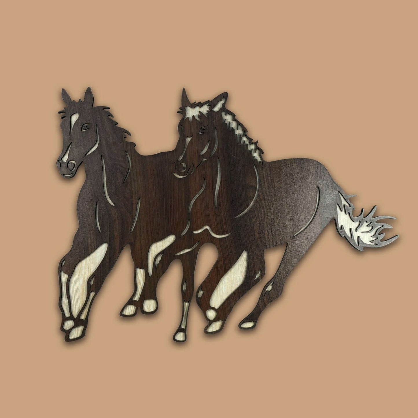 running horses wooden wall art