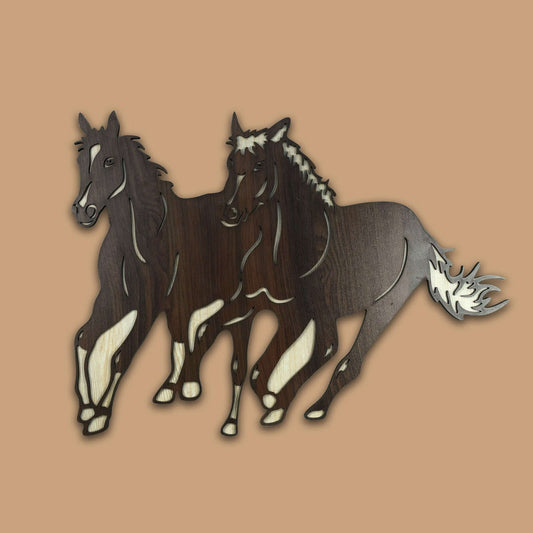 Running Horses Wooden Wall Art