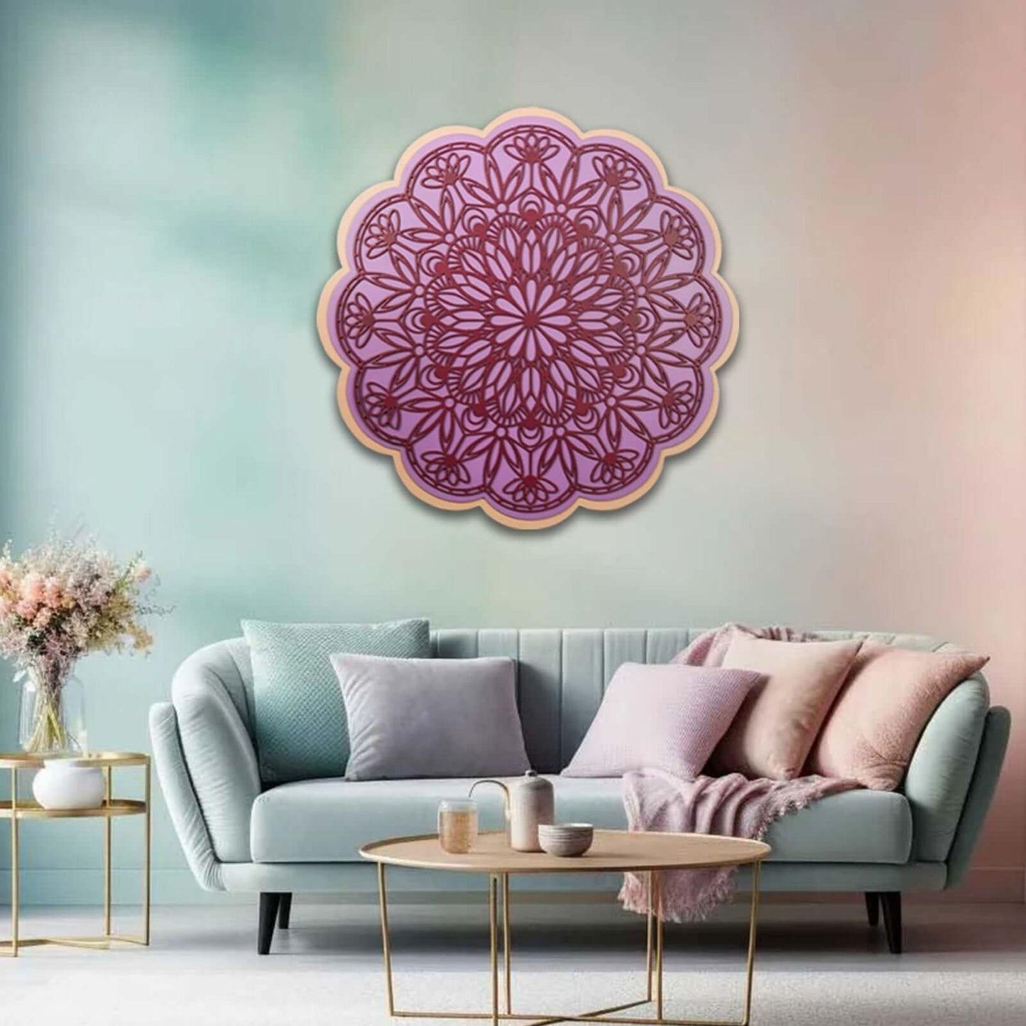 purple mandala wooden wall art