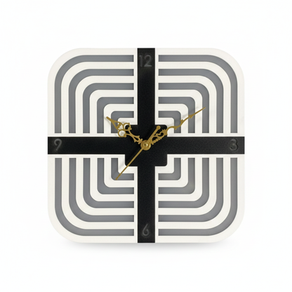 Modern Geometric Square Wall Clock - 3D Layered Acrylic & MDF Wood (30cm)