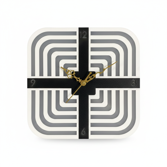 Modern Geometric Square Wall Clock - 3D Layered Acrylic & MDF Wood (30cm)