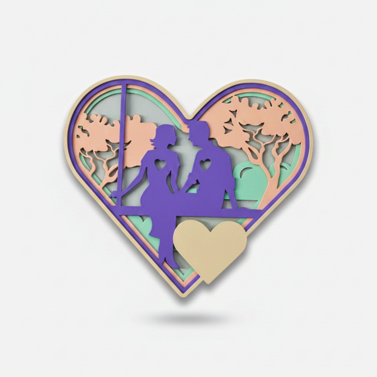 handcrafted 3d layered wooden heart wall art