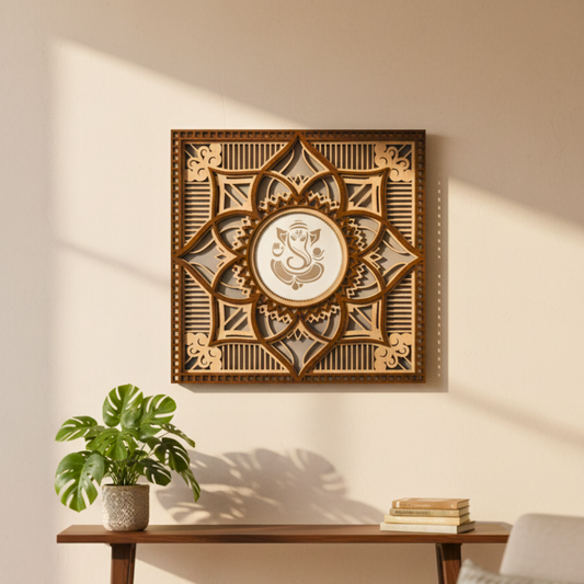 3D Wooden Ganesha Mandala Wall Art
