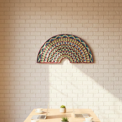 3D Multi-Layered Mandala Wood Wall Art - 29 X 55 CM Half Moon Headboard Decor (Teal & Burgundy