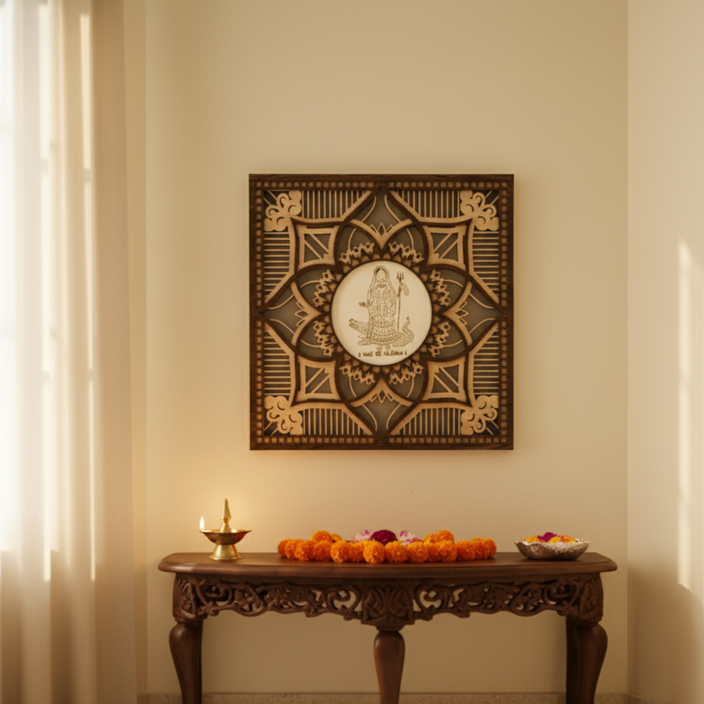 3d wooden khodiyar maa wall art (30x30cm) | laser-cut spiritual home decor | premium mandir gift