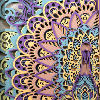 Majestic Peacock Mandala Shadow Box