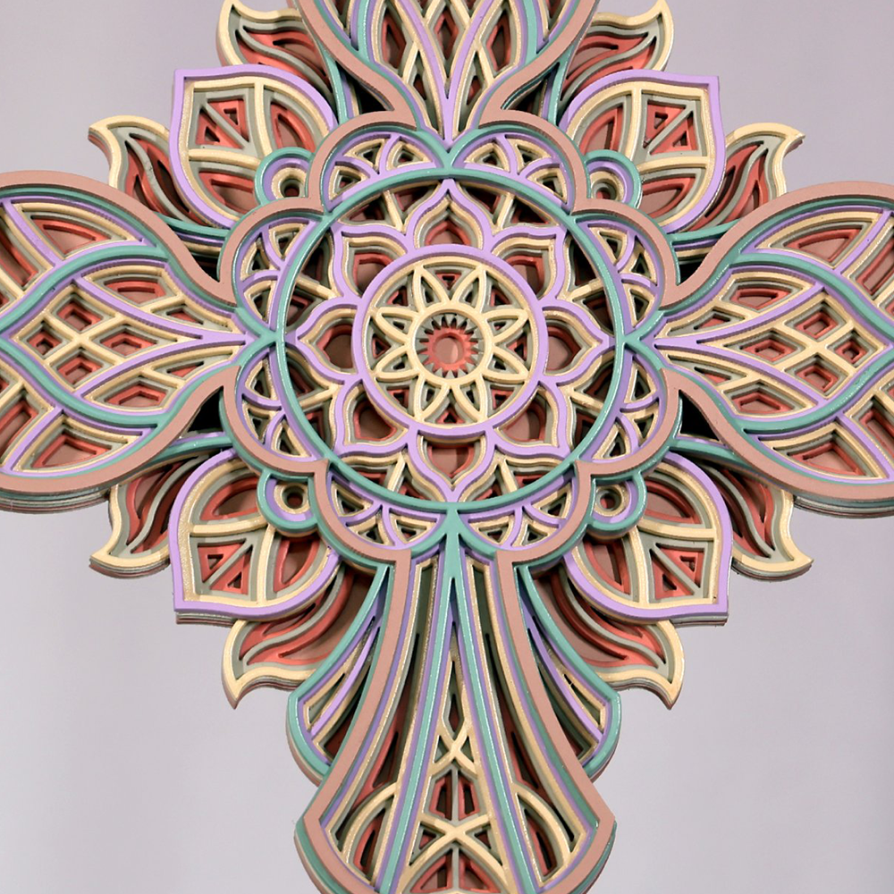 jesus cross intricate 7-layer mandala wooden cross