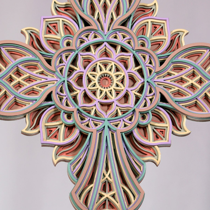 Jesus Cross Intricate 7-Layer Mandala Wooden Cross