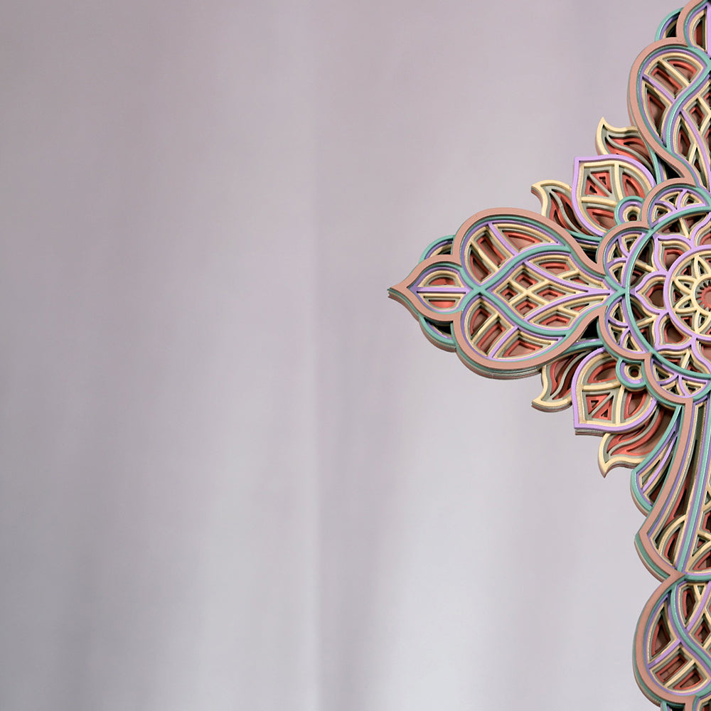 jesus cross intricate 7-layer mandala wooden cross