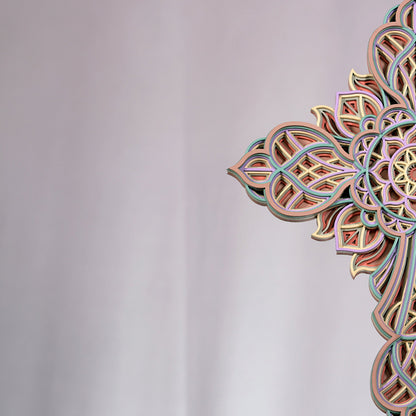 Jesus Cross Intricate 7-Layer Mandala Wooden Cross