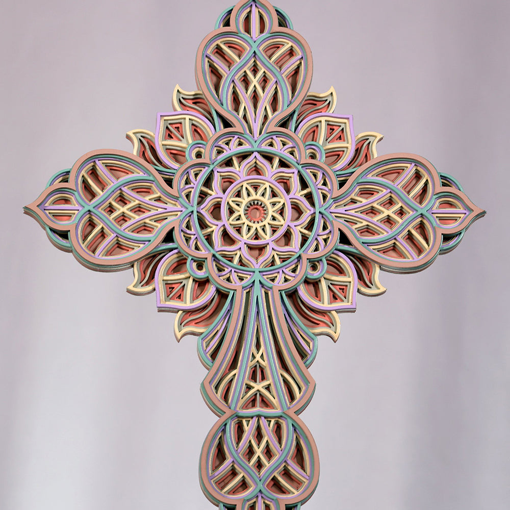 jesus cross intricate 7-layer mandala wooden cross