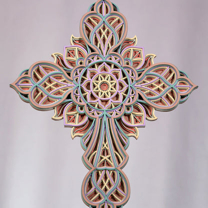 Jesus Cross Intricate 7-Layer Mandala Wooden Cross