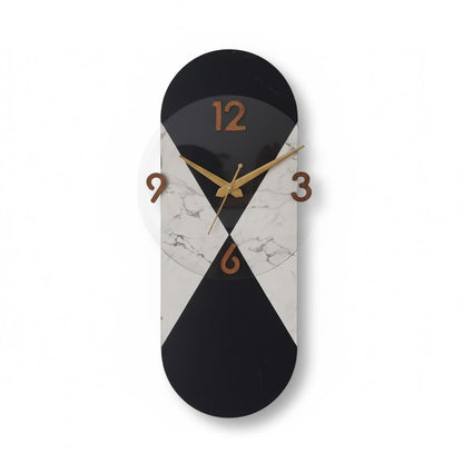 Modern Hourglass Design Black & Marble Wall Clock 50cm X 19cm
